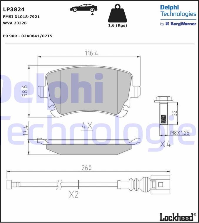 Delphi LP3824 - Гальмівні колодки, дискові гальма autocars.com.ua