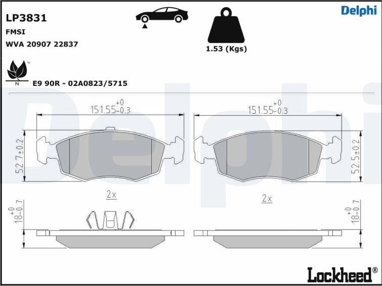 Delphi LP3831 - Гальмівні колодки, дискові гальма autocars.com.ua