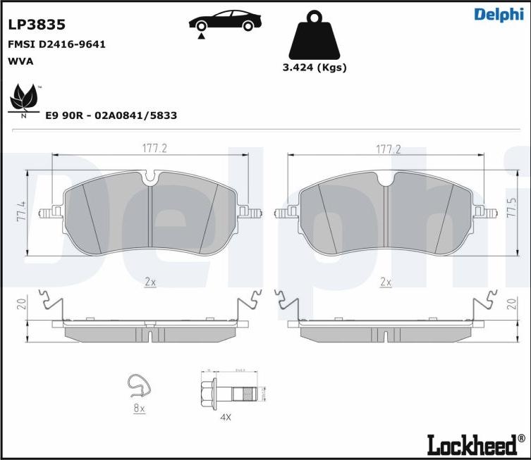 Delphi LP3835 - Тормозные колодки, дисковые, комплект autodnr.net