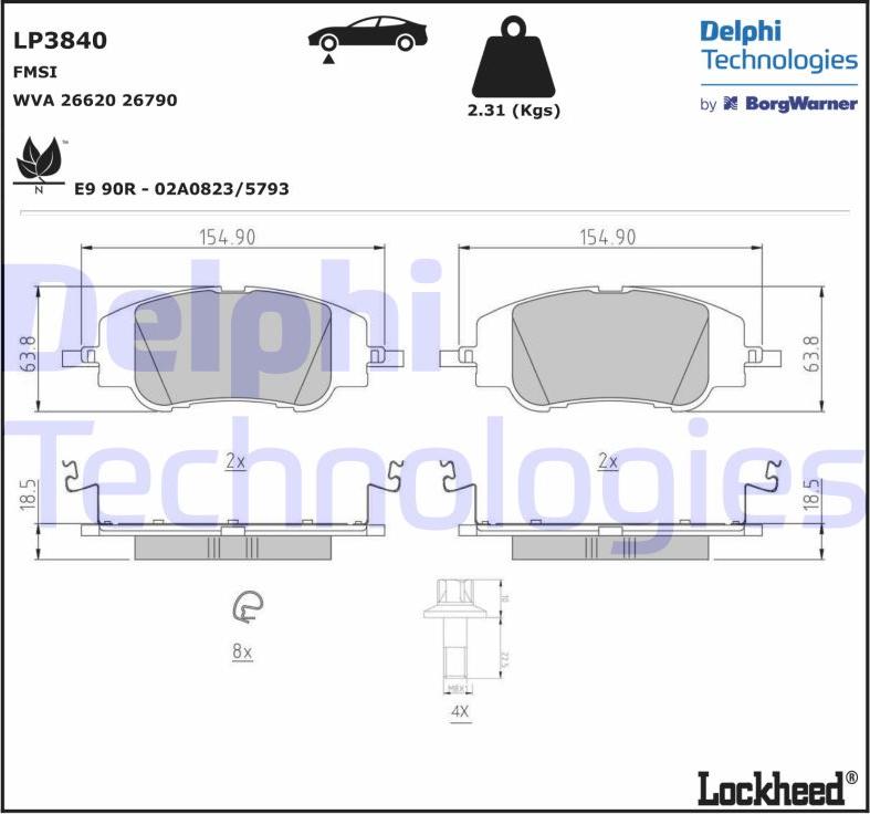 Delphi LP3840 - Тормозные колодки, дисковые, комплект autodnr.net