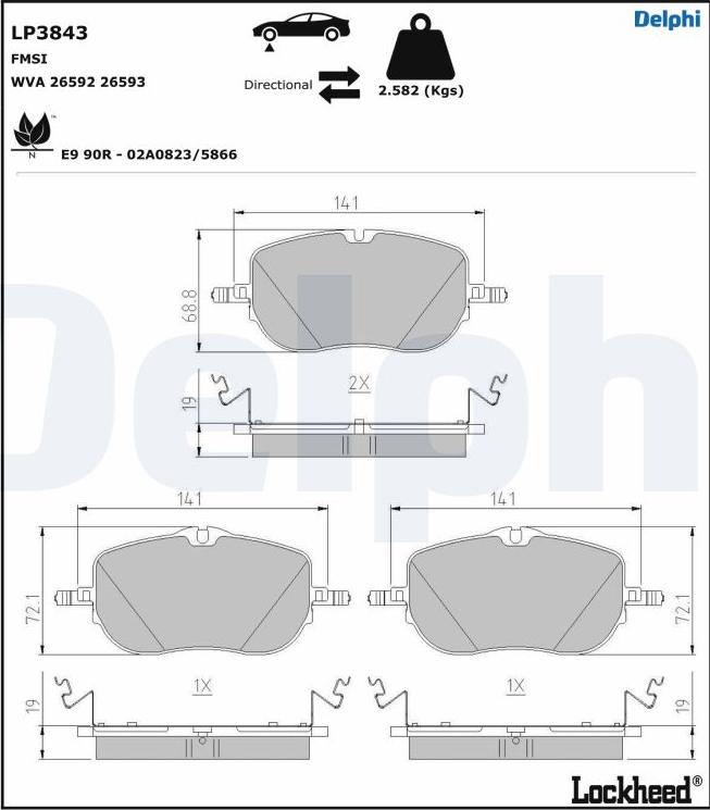 Delphi LP3843 - Тормозные колодки, дисковые, комплект autodnr.net