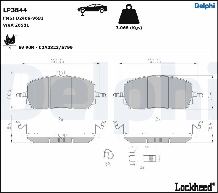 Delphi LP3844 - Гальмівні колодки, дискові гальма autocars.com.ua