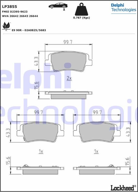 Delphi LP3855 - Тормозные колодки, дисковые, комплект avtokuzovplus.com.ua