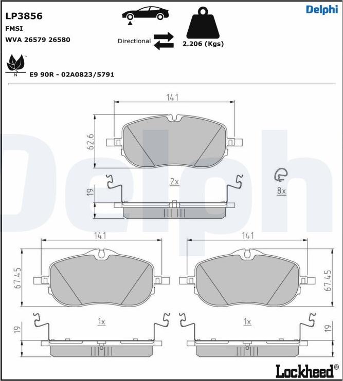 Delphi LP3856 - Тормозные колодки, дисковые, комплект autodnr.net