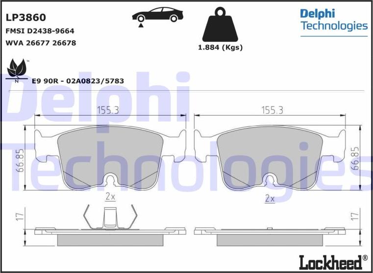 Delphi LP3860 - Гальмівні колодки, дискові гальма autocars.com.ua