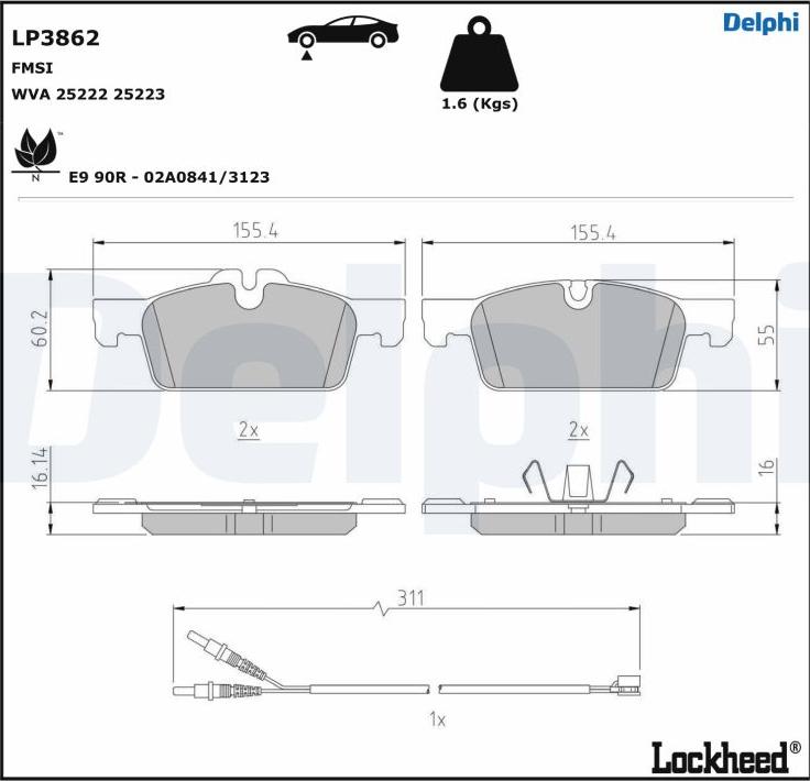 Delphi LP3862 - Гальмівні колодки, дискові гальма autocars.com.ua