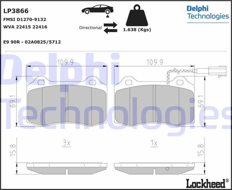 Delphi LP3866 - Гальмівні колодки, дискові гальма autocars.com.ua