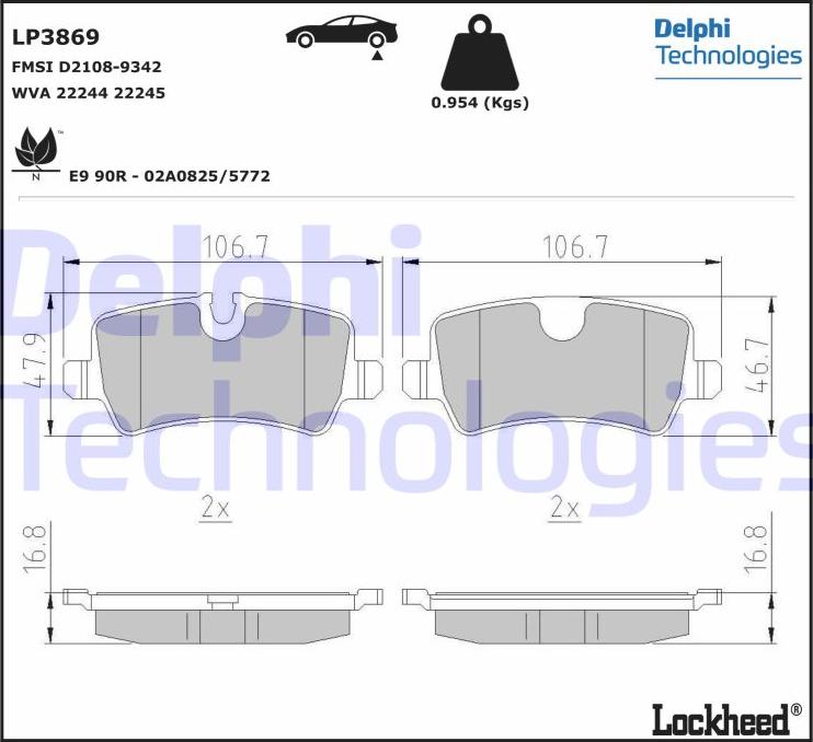 Delphi LP3869 - Тормозные колодки, дисковые, комплект avtokuzovplus.com.ua