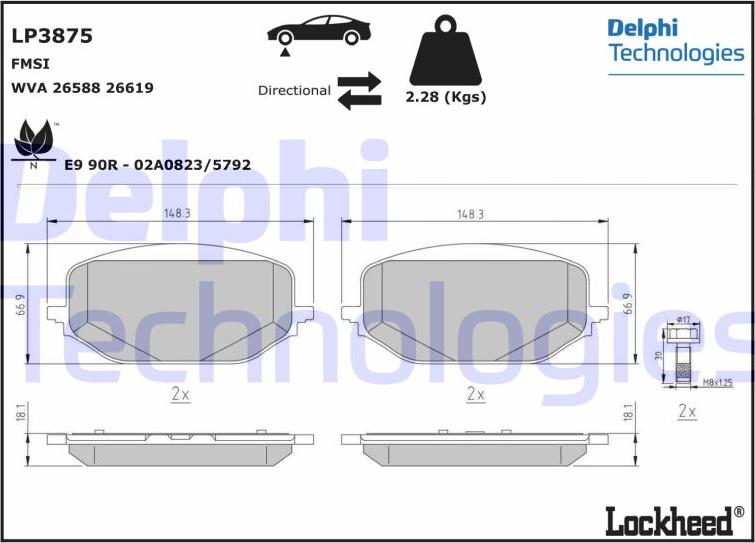 Delphi LP3875 - Гальмівні колодки, дискові гальма autocars.com.ua