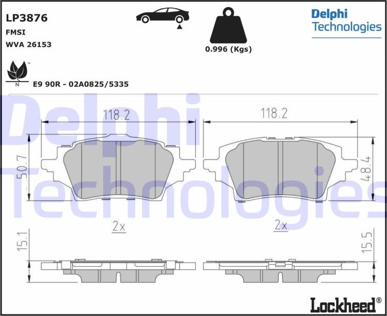 Delphi LP3876 - Гальмівні колодки, дискові гальма autocars.com.ua