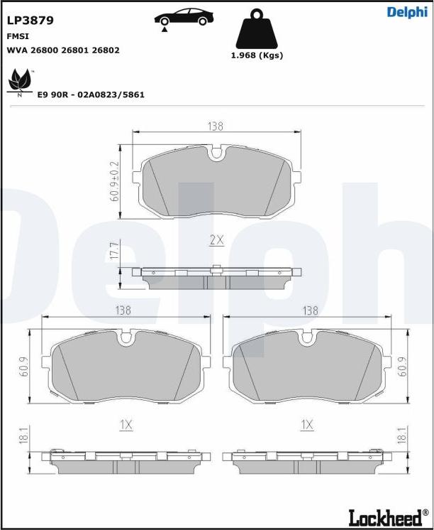 Delphi LP3879 - Гальмівні колодки, дискові гальма autocars.com.ua