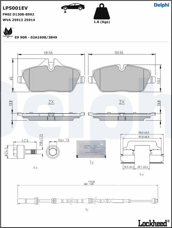 Delphi LP5001EV - Тормозные колодки, дисковые, комплект avtokuzovplus.com.ua