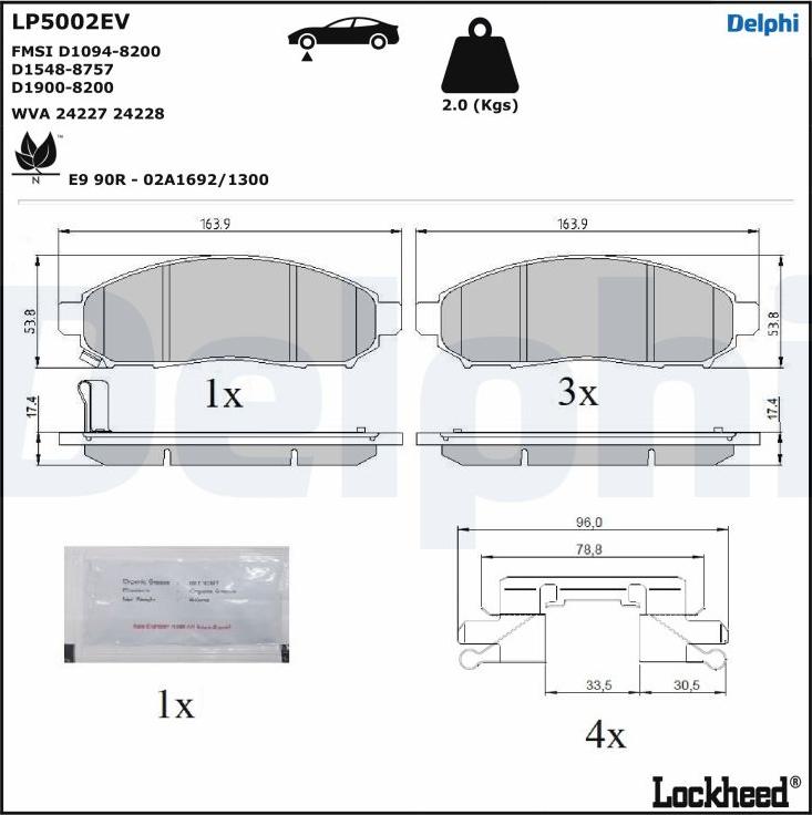 Delphi LP5002EV - Гальмівні колодки, дискові гальма autocars.com.ua