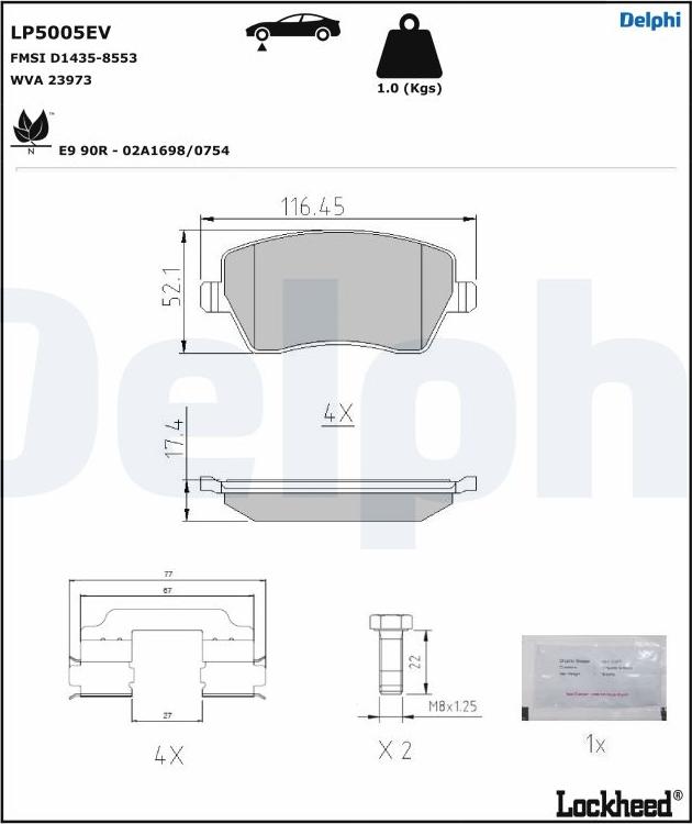 Delphi LP5005EV - Тормозные колодки, дисковые, комплект autodnr.net