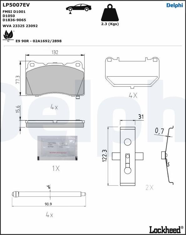 Delphi LP5007EV - Тормозные колодки, дисковые, комплект autodnr.net