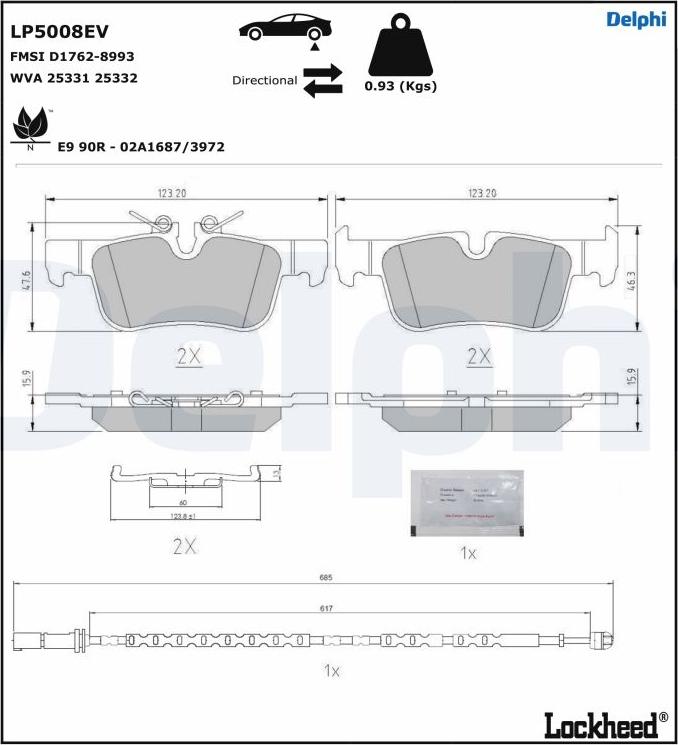 Delphi LP5008EV - Тормозные колодки, дисковые, комплект avtokuzovplus.com.ua