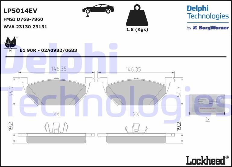 Delphi LP5014EV - Тормозные колодки, дисковые, комплект autodnr.net