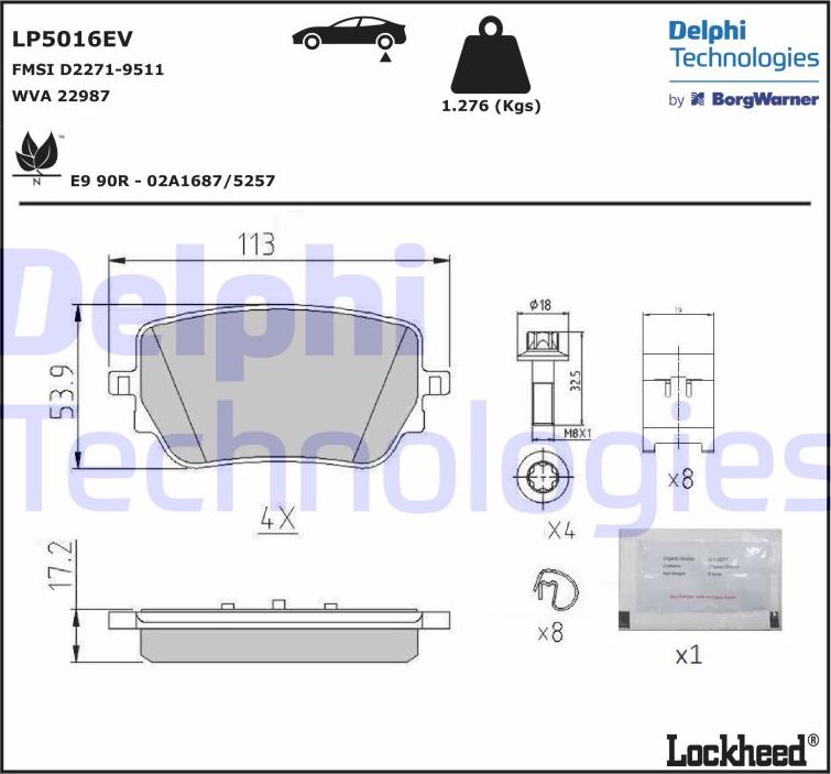 Delphi LP5016EV - Гальмівні колодки, дискові гальма autocars.com.ua