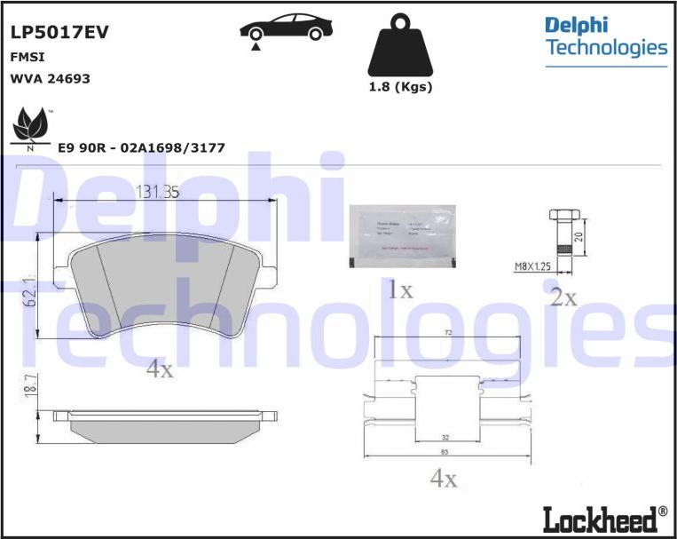 Delphi LP5017EV - Гальмівні колодки, дискові гальма autocars.com.ua