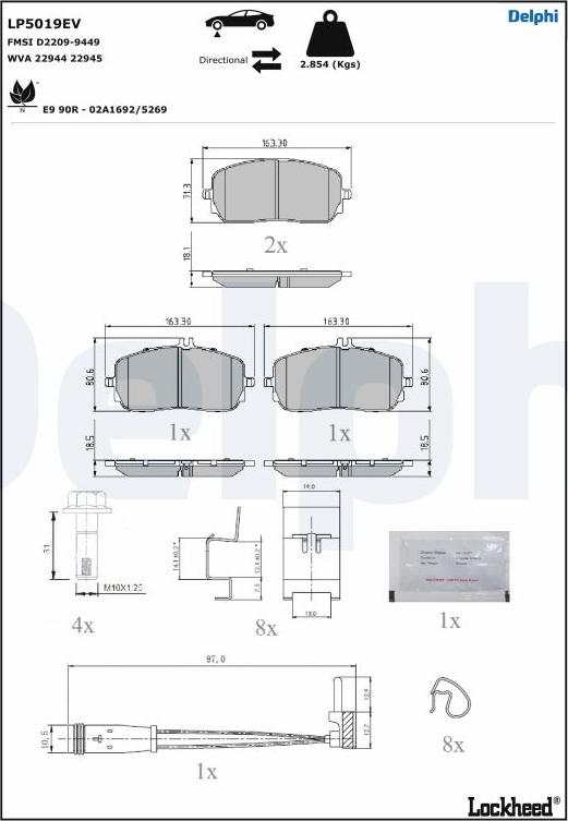 Delphi LP5019EV - Тормозные колодки, дисковые, комплект avtokuzovplus.com.ua