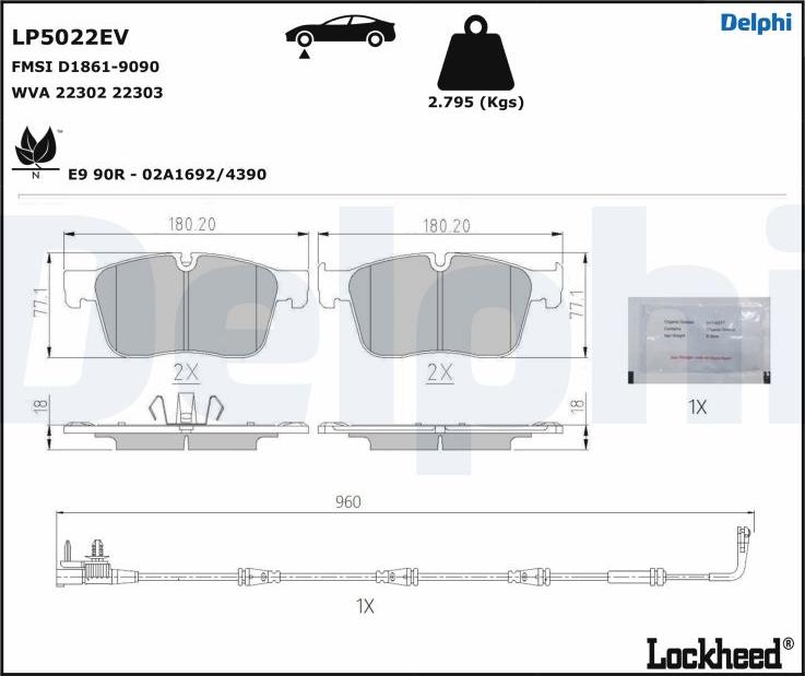 Delphi LP5022EV - Тормозные колодки, дисковые, комплект avtokuzovplus.com.ua