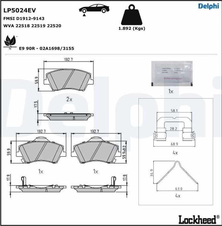 Delphi LP5024EV - Тормозные колодки, дисковые, комплект autodnr.net