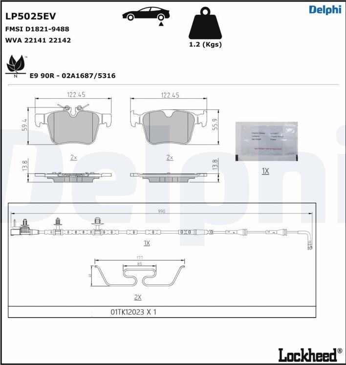 Delphi LP5025EV - Тормозные колодки, дисковые, комплект avtokuzovplus.com.ua