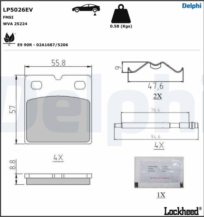 Delphi LP5026EV - Комплект тормозных колодок, стояночный тормоз avtokuzovplus.com.ua