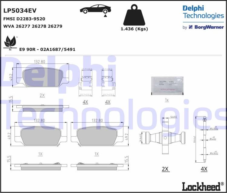 Delphi LP5034EV - Гальмівні колодки, дискові гальма autocars.com.ua