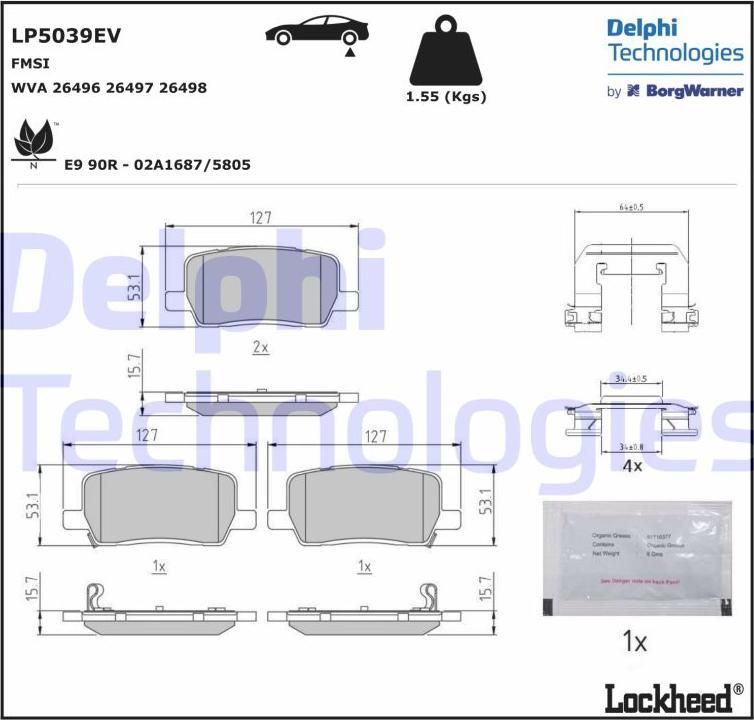 Delphi LP5039EV - Тормозные колодки, дисковые, комплект autodnr.net