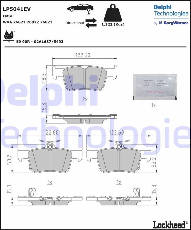 Delphi LP5041EV - Тормозные колодки, дисковые, комплект autodnr.net