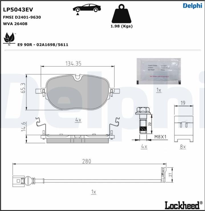 Delphi LP5043EV - Тормозные колодки, дисковые, комплект autodnr.net