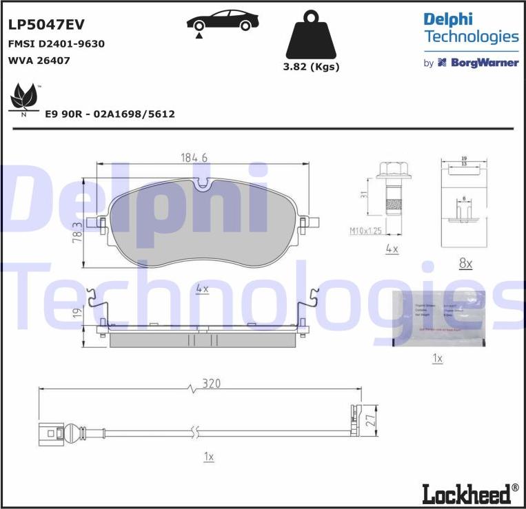 Delphi LP5047EV - Тормозные колодки, дисковые, комплект autodnr.net