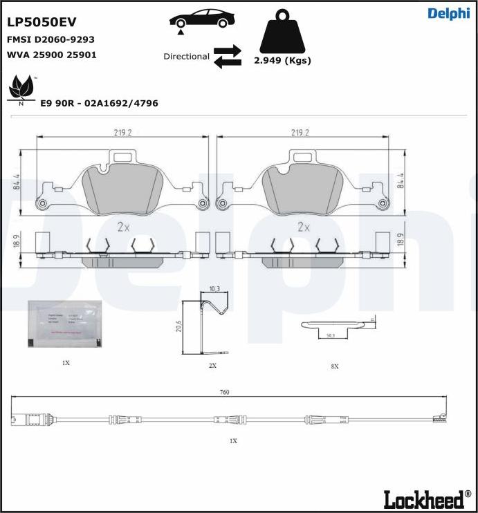 Delphi LP5050EV - Тормозные колодки, дисковые, комплект avtokuzovplus.com.ua