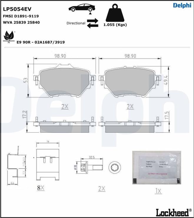 Delphi LP5054EV - Тормозные колодки, дисковые, комплект autodnr.net