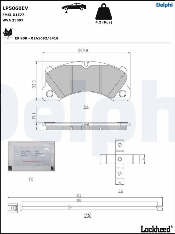 Delphi LP5060EV - Тормозные колодки, дисковые, комплект autodnr.net