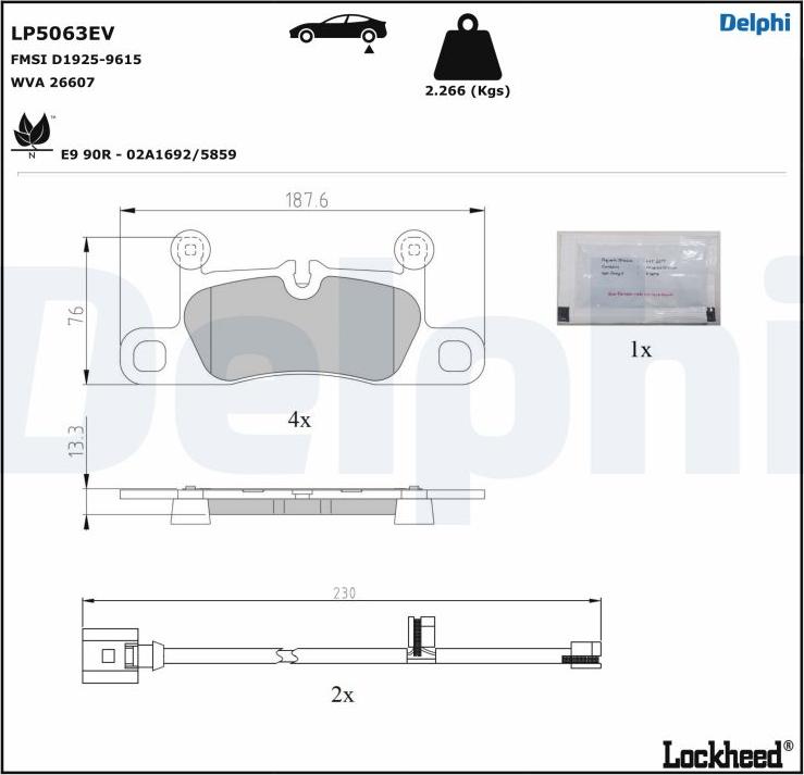 Delphi LP5063EV - Тормозные колодки, дисковые, комплект avtokuzovplus.com.ua