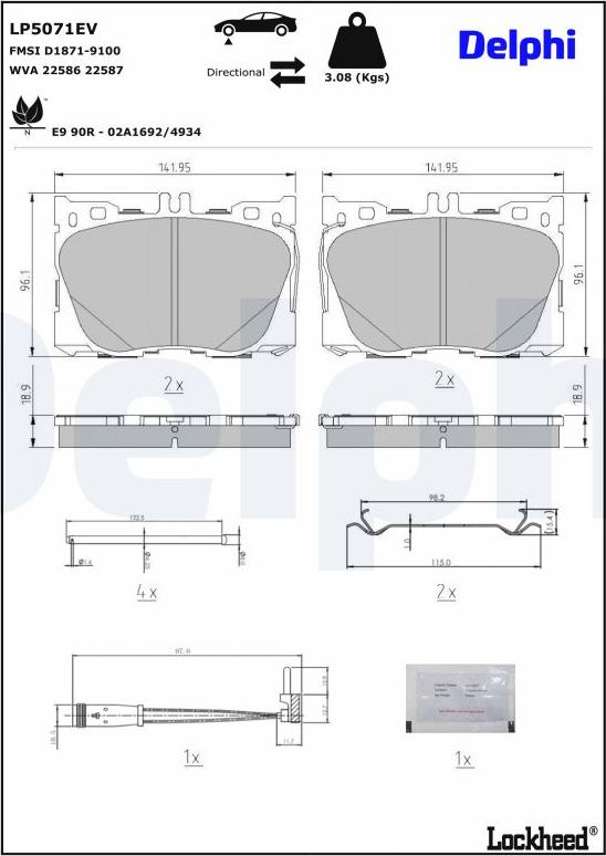 Delphi LP5071EV - Тормозные колодки, дисковые, комплект avtokuzovplus.com.ua