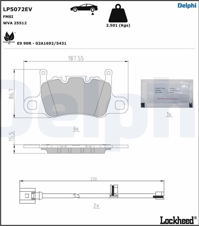 Delphi LP5072EV - Гальмівні колодки, дискові гальма autocars.com.ua