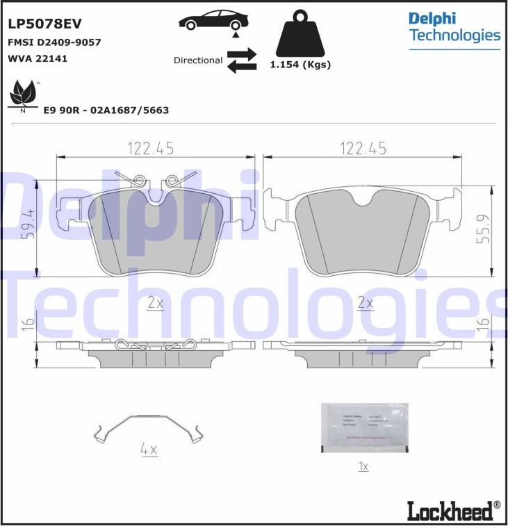 Delphi LP5078EV - Тормозные колодки, дисковые, комплект avtokuzovplus.com.ua