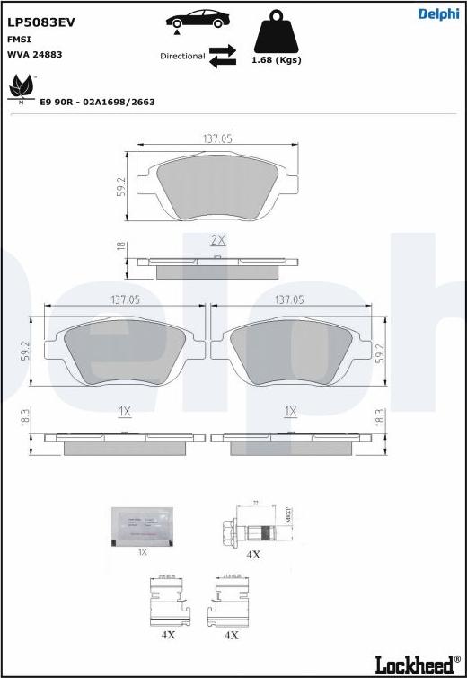 Delphi LP5083EV - Тормозные колодки, дисковые, комплект autodnr.net