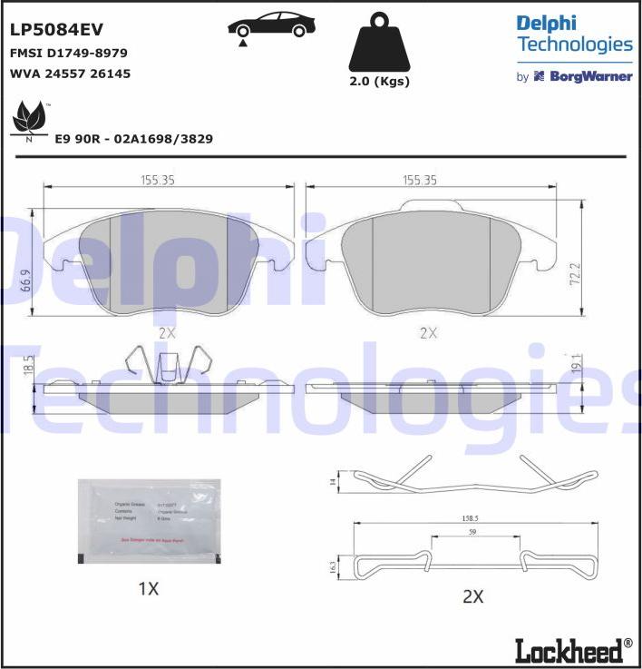 Delphi LP5084EV - Гальмівні колодки, дискові гальма autocars.com.ua