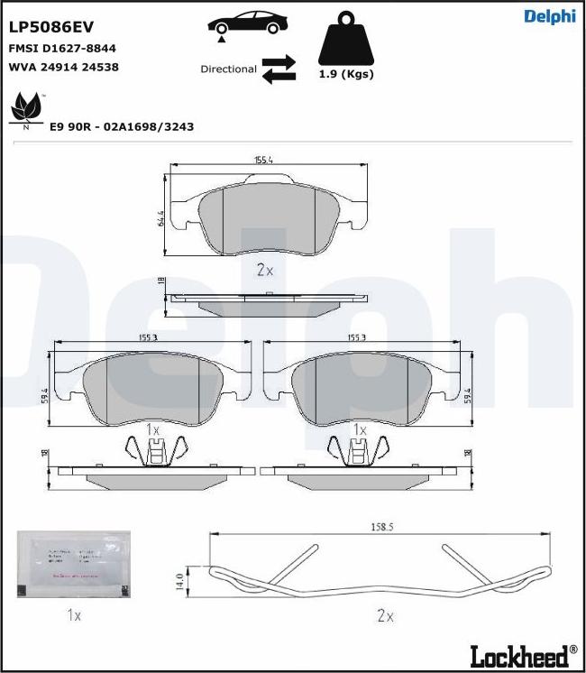 Delphi LP5086EV - Тормозные колодки, дисковые, комплект autodnr.net