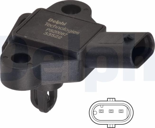 Delphi PS20087-12B1 - Датчик, тиск у впускний трубі autocars.com.ua