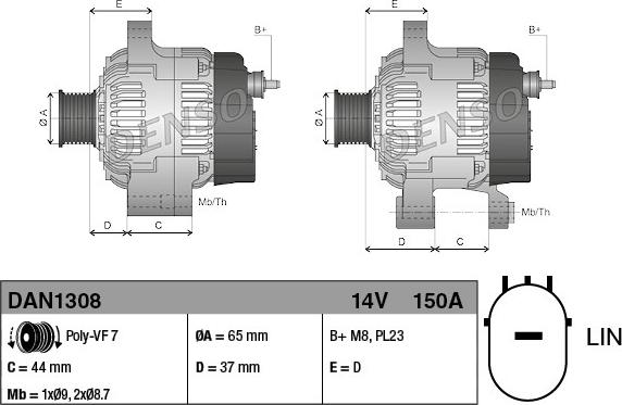 Denso DAN1308 - Генератор autocars.com.ua