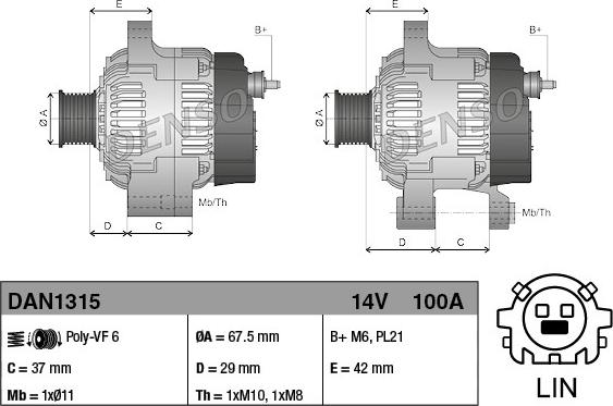 Denso DAN1315 - Генератор autocars.com.ua