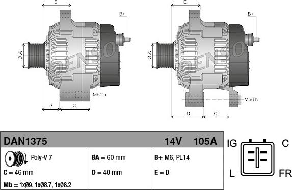 Denso DAN1375 - Генератор avtokuzovplus.com.ua