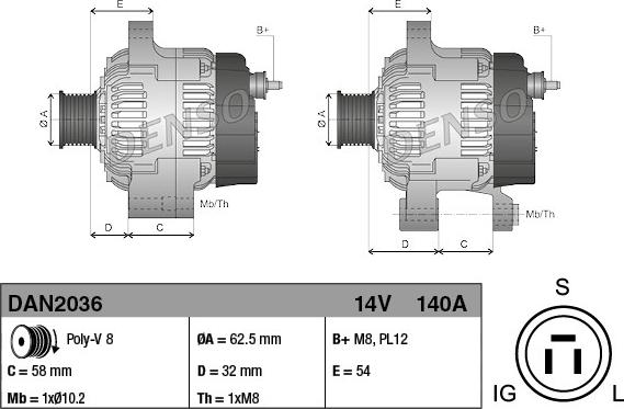 Denso DAN2036 - Генератор autocars.com.ua