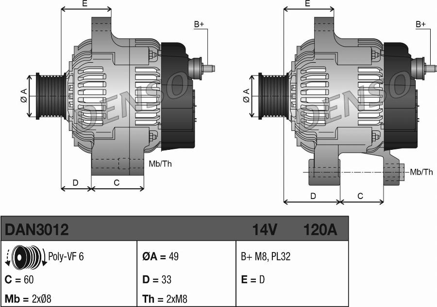 Denso DAN3012 - Генератор avtokuzovplus.com.ua