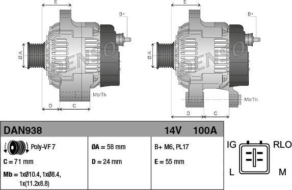 Denso DAN938 - Генератор autocars.com.ua